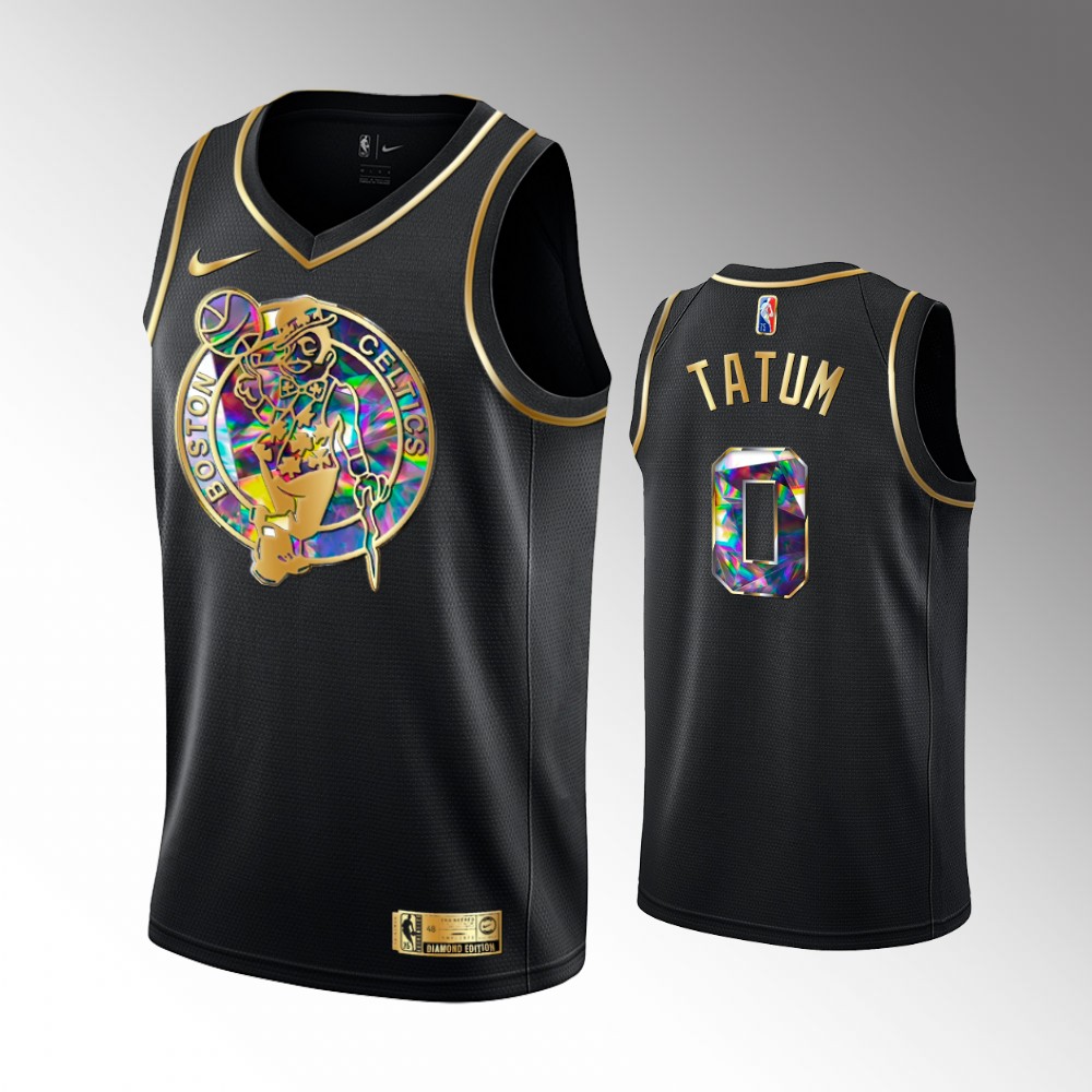 Men's Boston Celtics Jayson Tatum #0 NBA 75TH Diamond Black Golden Edition Jersey 2401EVFZ